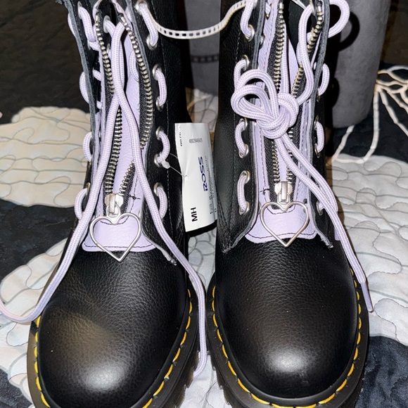 Dr. Martens Black Leather Heart Zip Boots with Lavender Accents - Picture 4 of 5